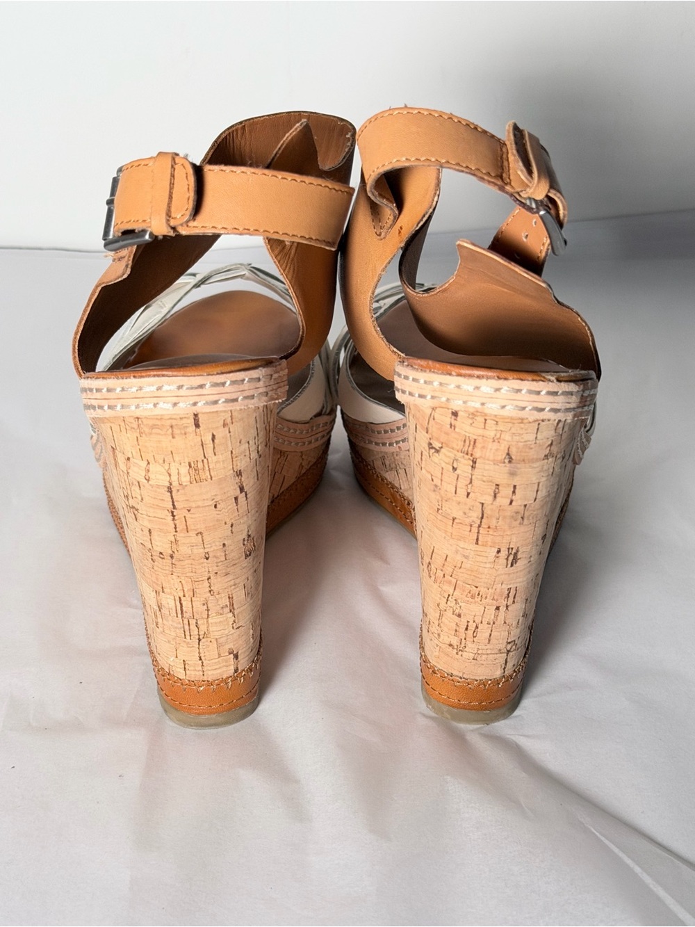 Dolce Vita Two-Tone Tan and Cream Leather Wedge Sandals 10 - Picture 12 of 14